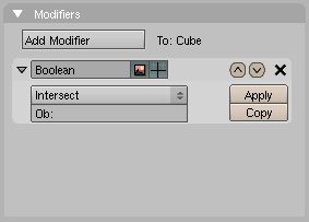 Modifier panel with Boolean modifier activated.