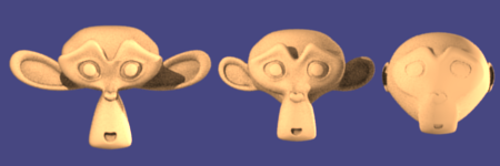 Casting to sphere: Left: Factor: -0.8. Center: Factor: 0.0 (disabled). Right: Factor: 0.8. 