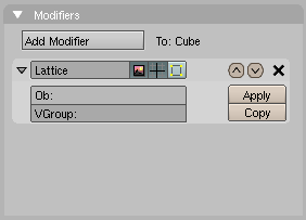 Modifier panel with Lattice modifier activated.