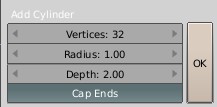 Add cylinder popup window