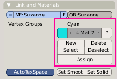 Material panel showing 4 indices; index 2 active