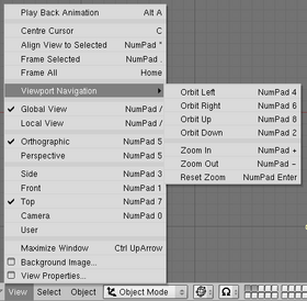 A 3D Viewport's view menu.