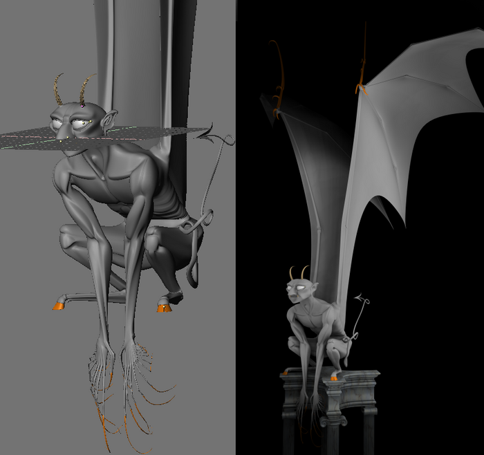 Solid view (left) and final rendering (right) of the Gargoyle.